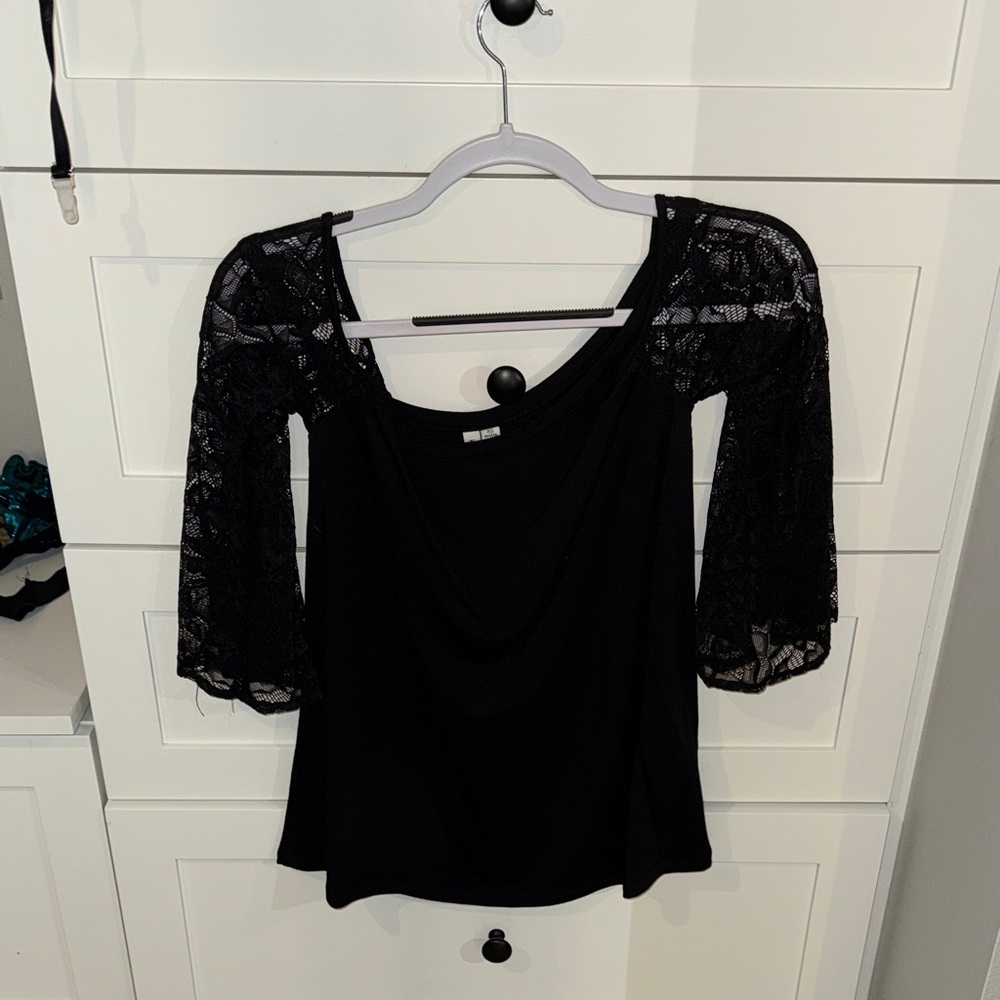 Kensie Black Top with Lace Sleeves